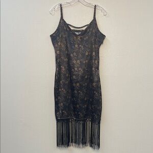 Idyllwind Black Brown Floral Mini Dress Western Goth Fringe Copper Studs WM